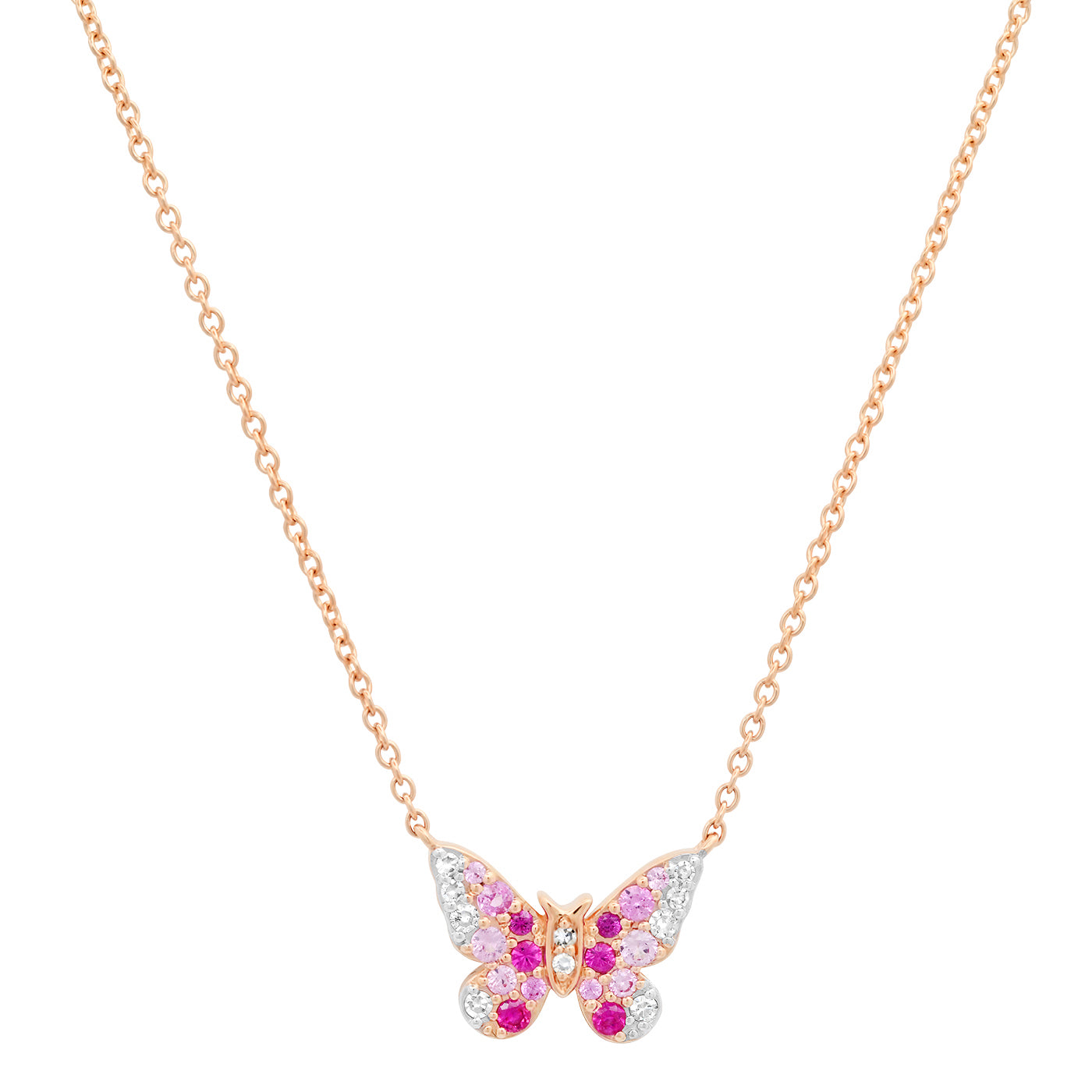 14K Rose Gold Mini Pink and Diamond Ombré Butterfly Necklace
