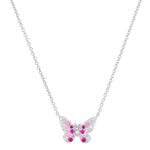 14K White Gold Mini Pink and Diamond Ombré Butterfly Necklace