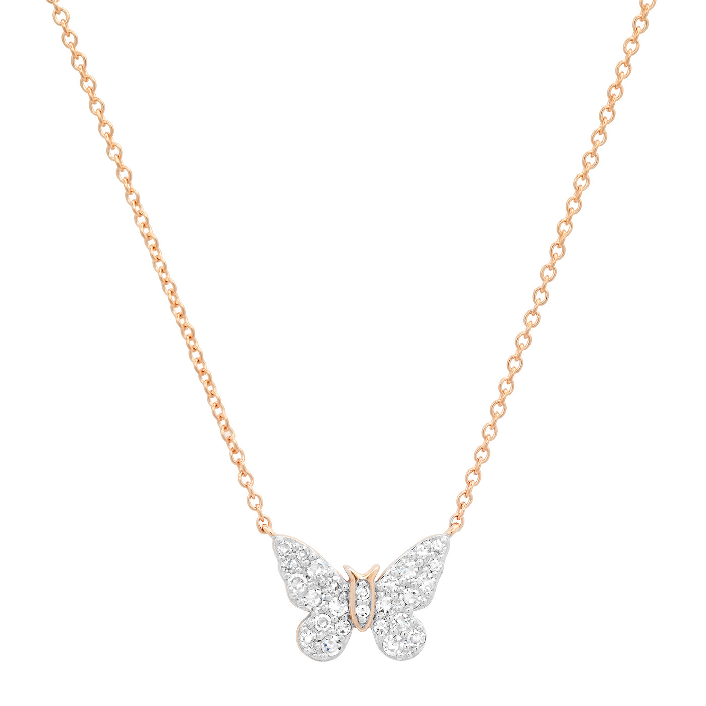 14K Rose Gold Mini Diamond Butterfly Necklace 