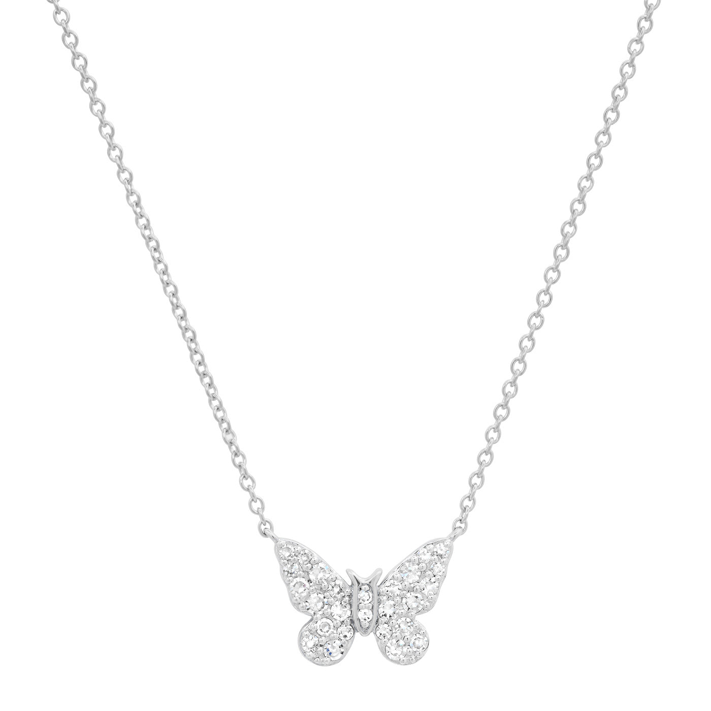 14K White Gold Mini Diamond Butterfly Necklace 