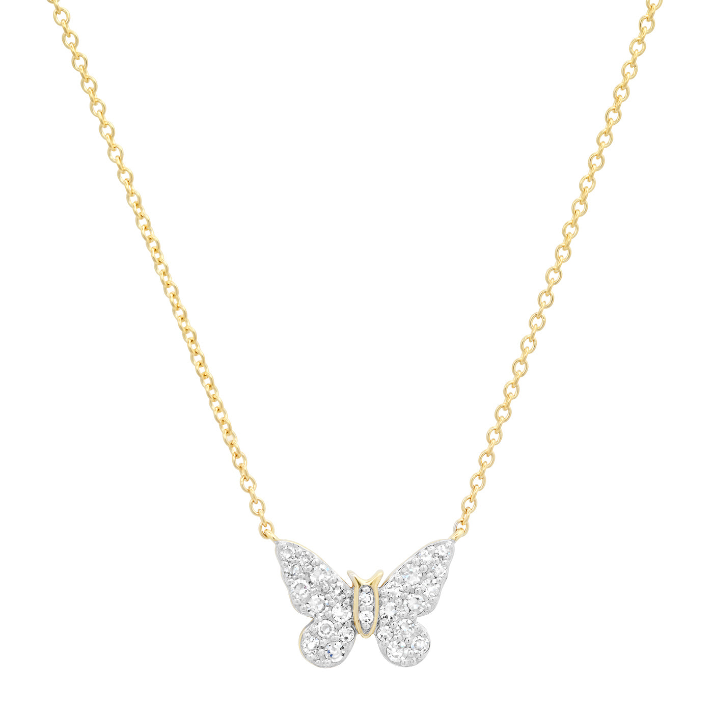 14K Yellow Gold Mini Diamond Butterfly Necklace 