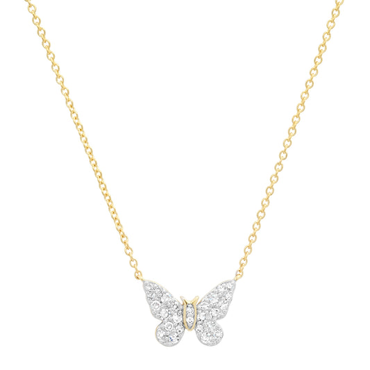 14K Yellow Gold Mini Diamond Butterfly Necklace 