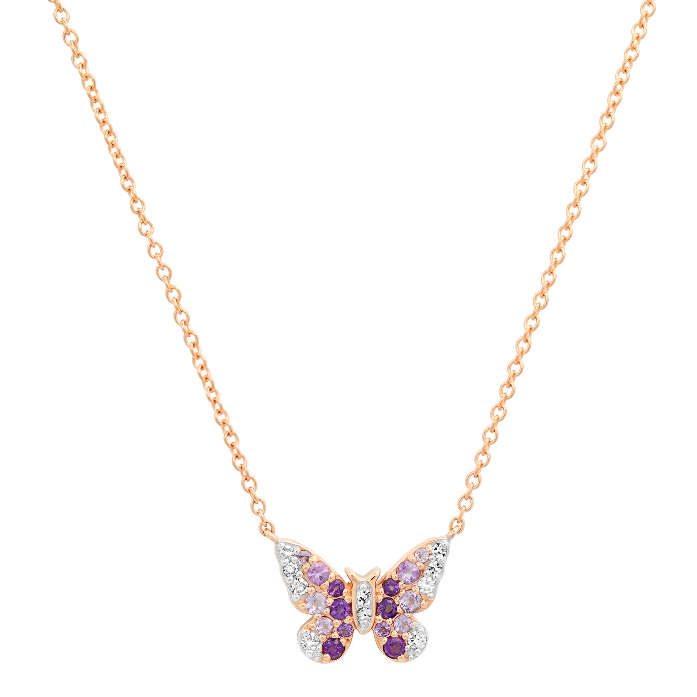 14K Rose Gold Mini Purple and Diamond Ombré Butterfly Necklace