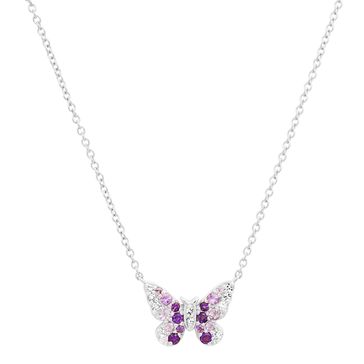 14K White Gold Mini Purple and Diamond Ombré Butterfly Necklace
