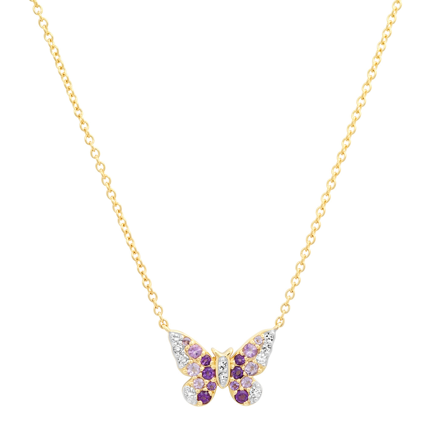 14K Yellow Gold Mini Purple and Diamond Ombré Butterfly Necklace