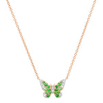 14K Rose Gold Mini Green and Diamond Ombré Butterfly Necklace
