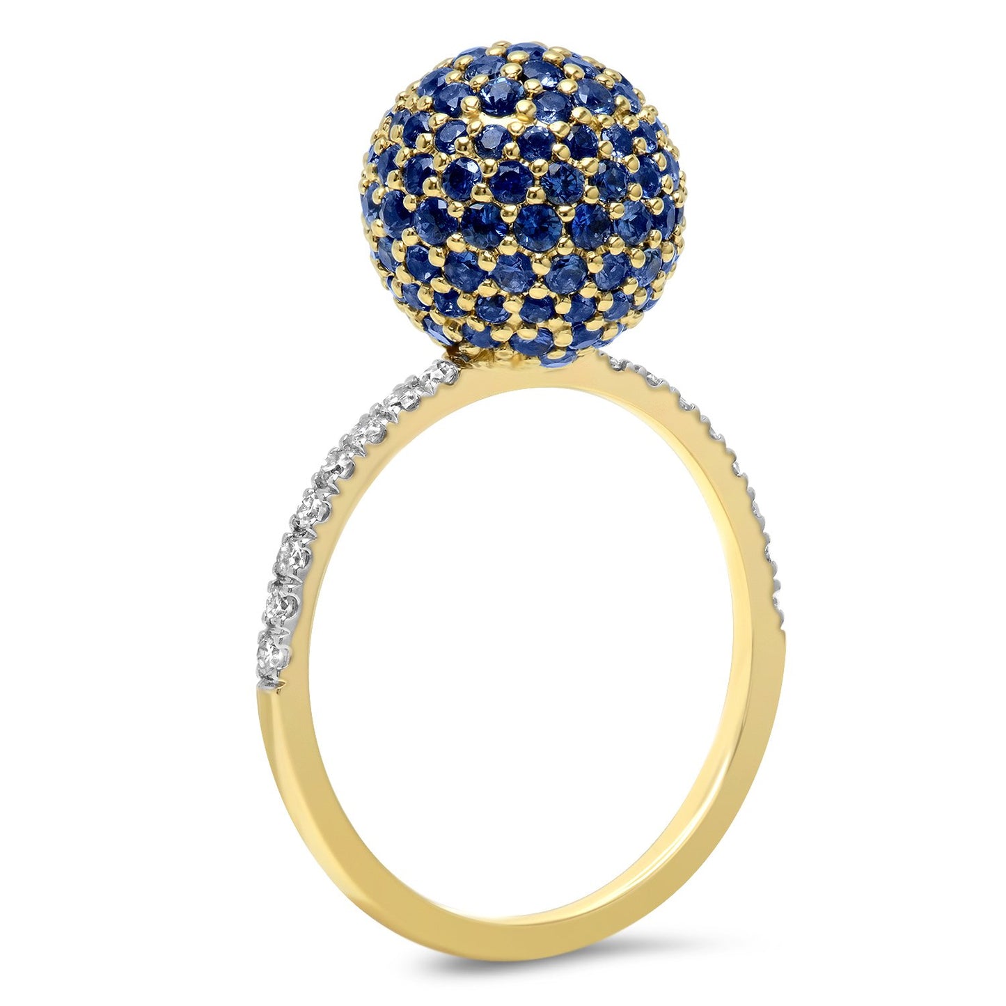14K Yellow Gold Blue Sapphire Disco Ball Ring
