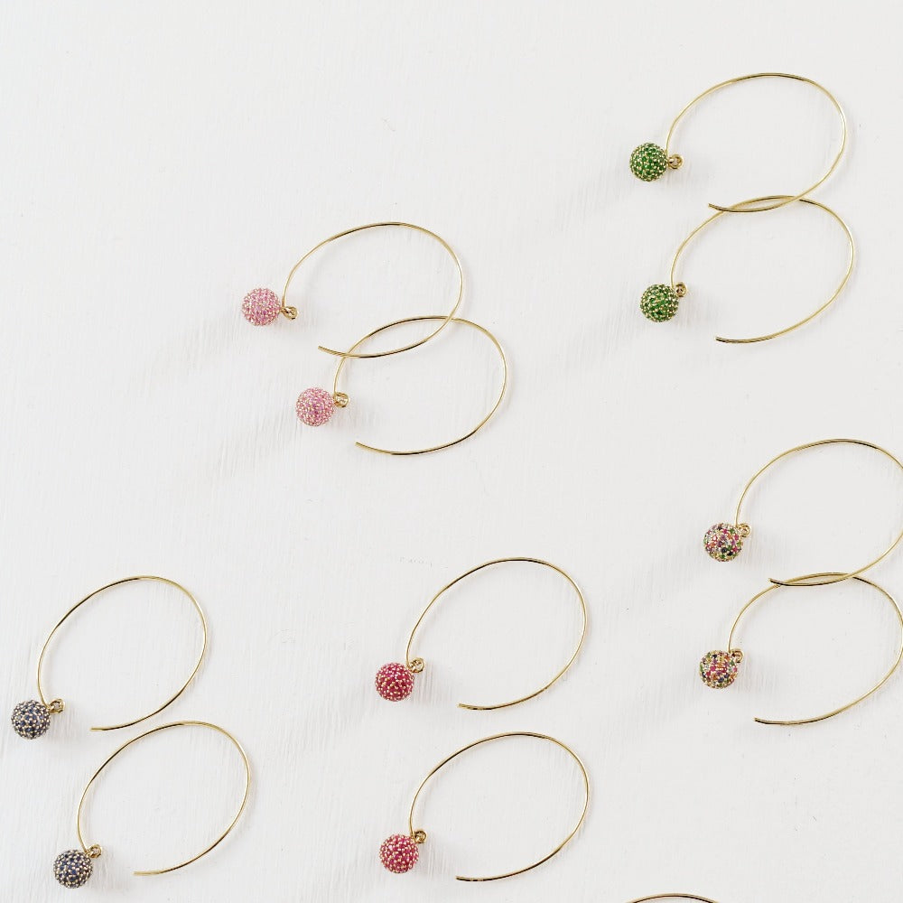 Ruby Disco Ball Wire Earrings