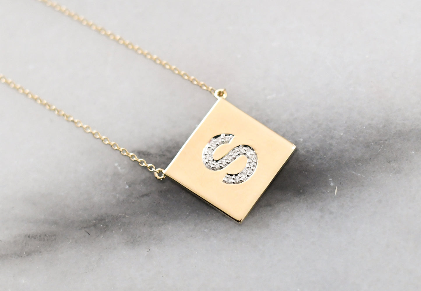 Yellow Gold Scrabble Initial Necklace