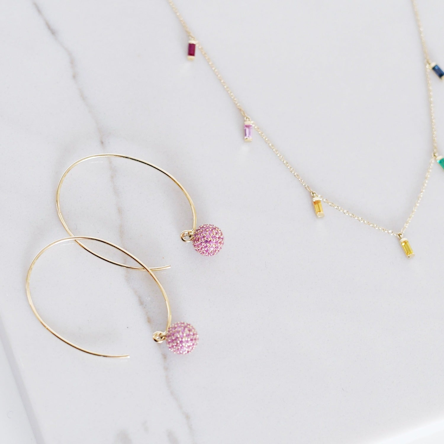 Pink Sapphire Wire Earrings