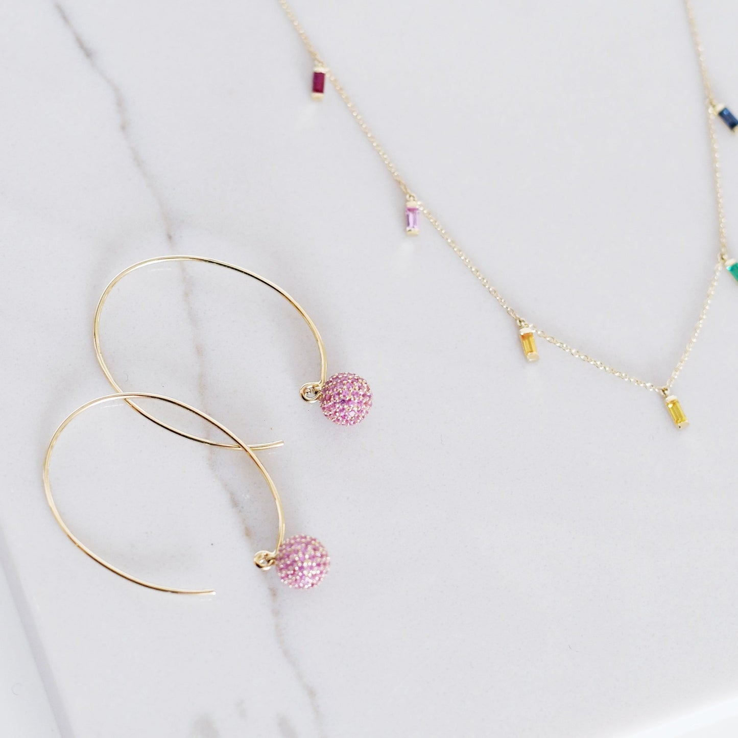Pink Sapphire Wire Earrings