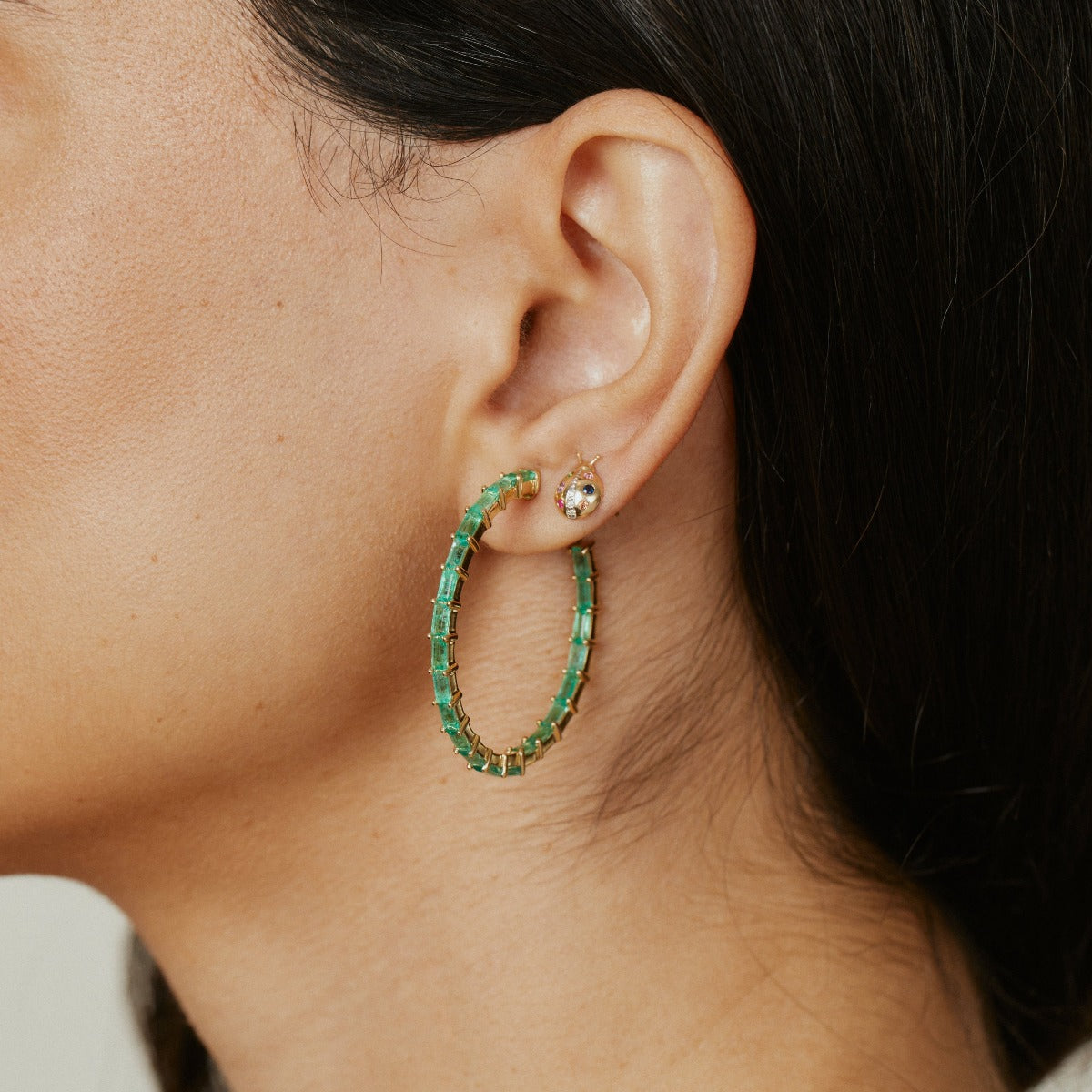 Emerald Baguette Hoops