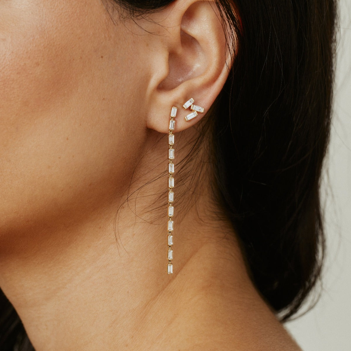 Diamond Baguette Link Earrings