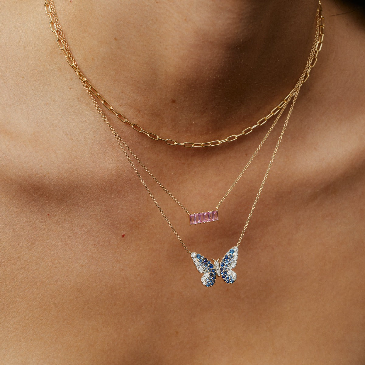 Blue and Diamond Ombré Butterfly Necklace