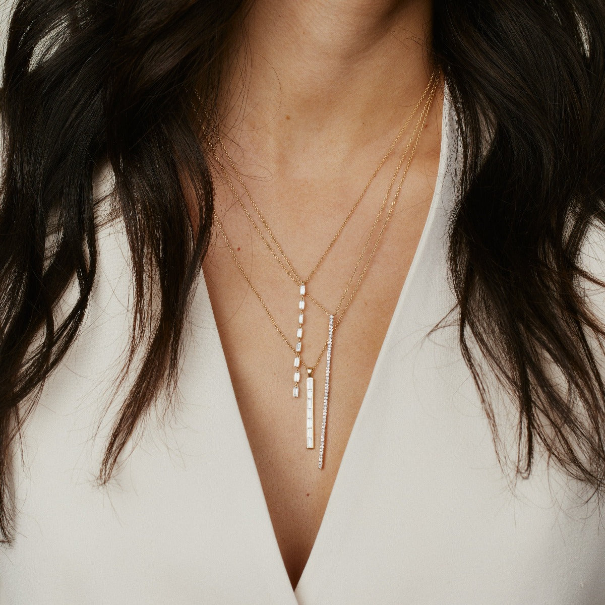 Diamond Baguette Stick Necklace