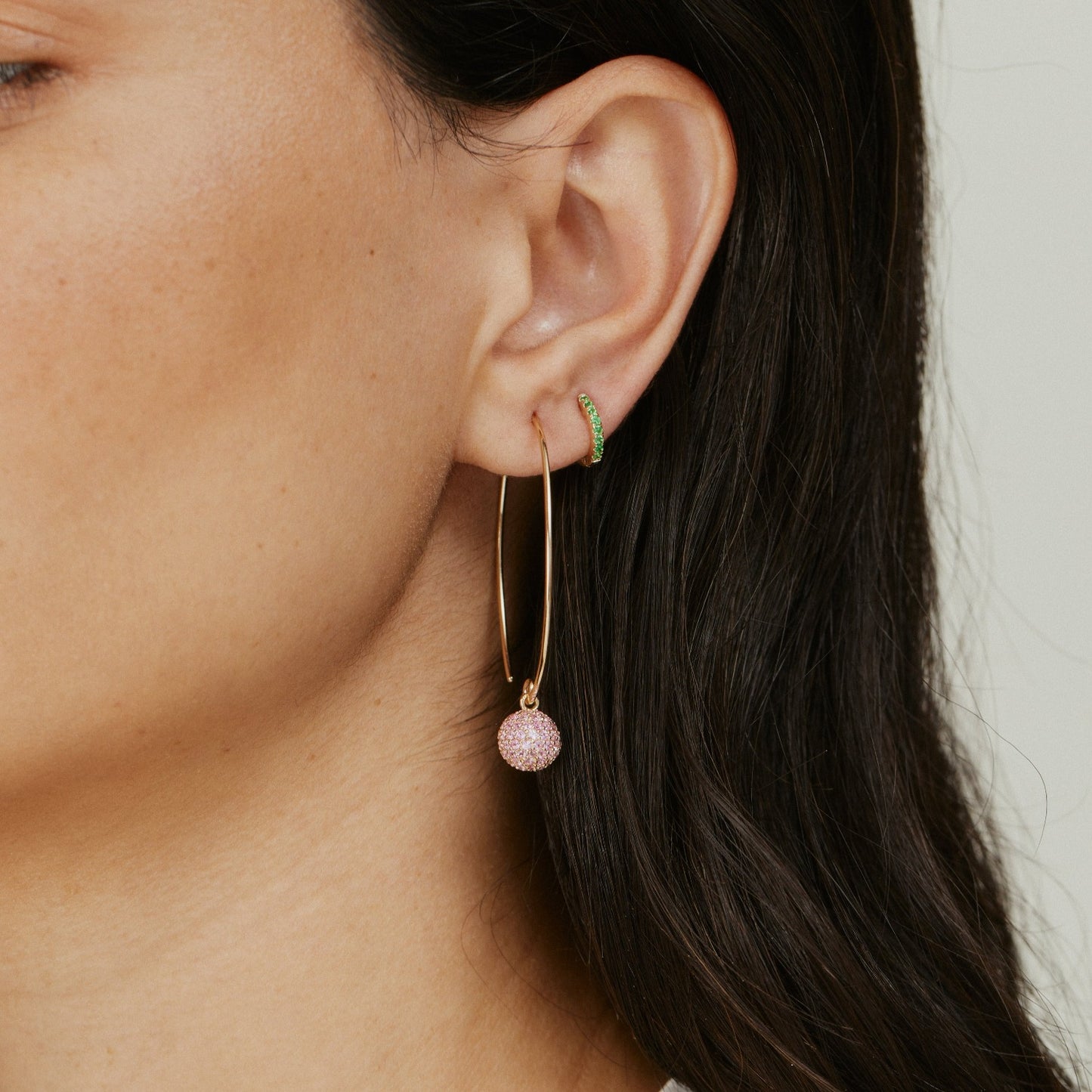 Pink Sapphire Disco Ball Wire Earrings