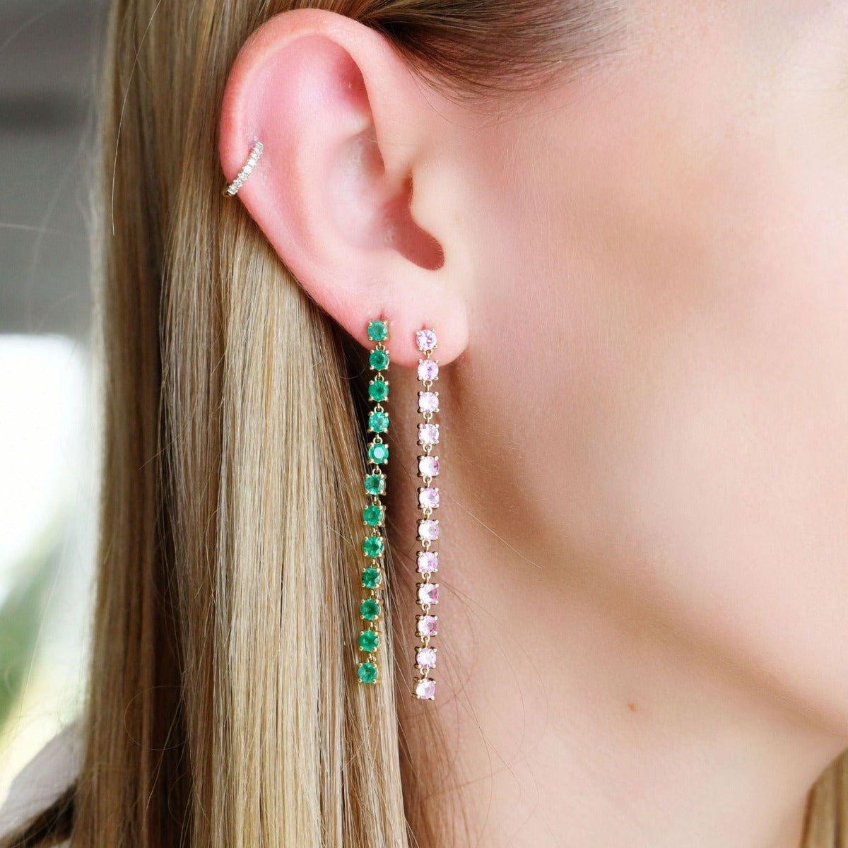 Pink Sapphire Link Earrings