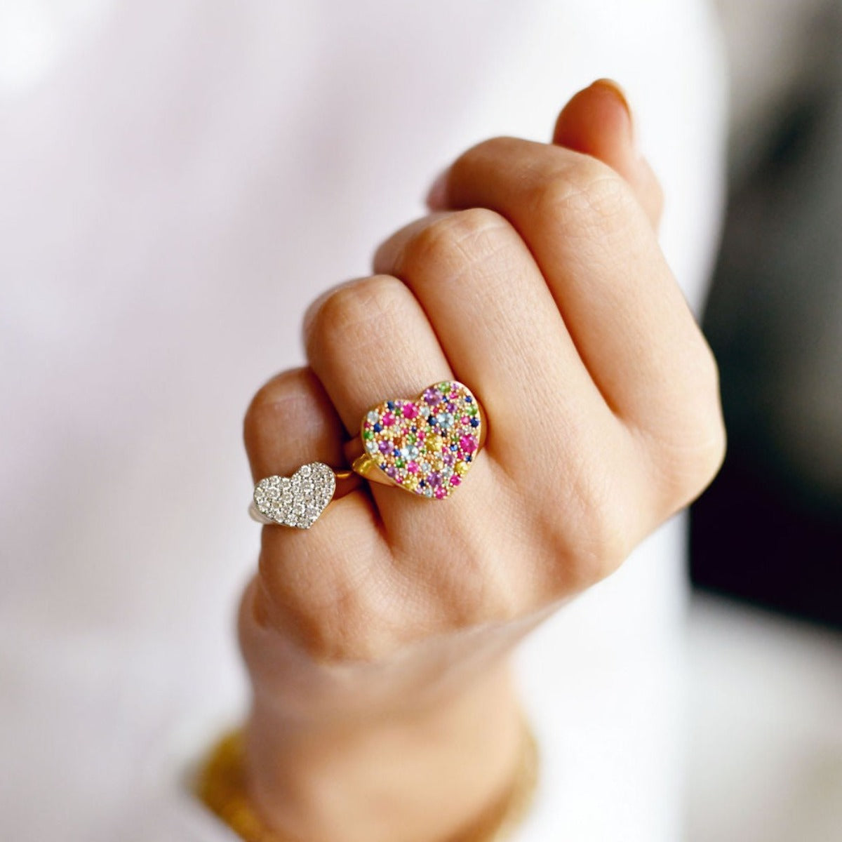 Diamond Smushed Heart Pinky Ring