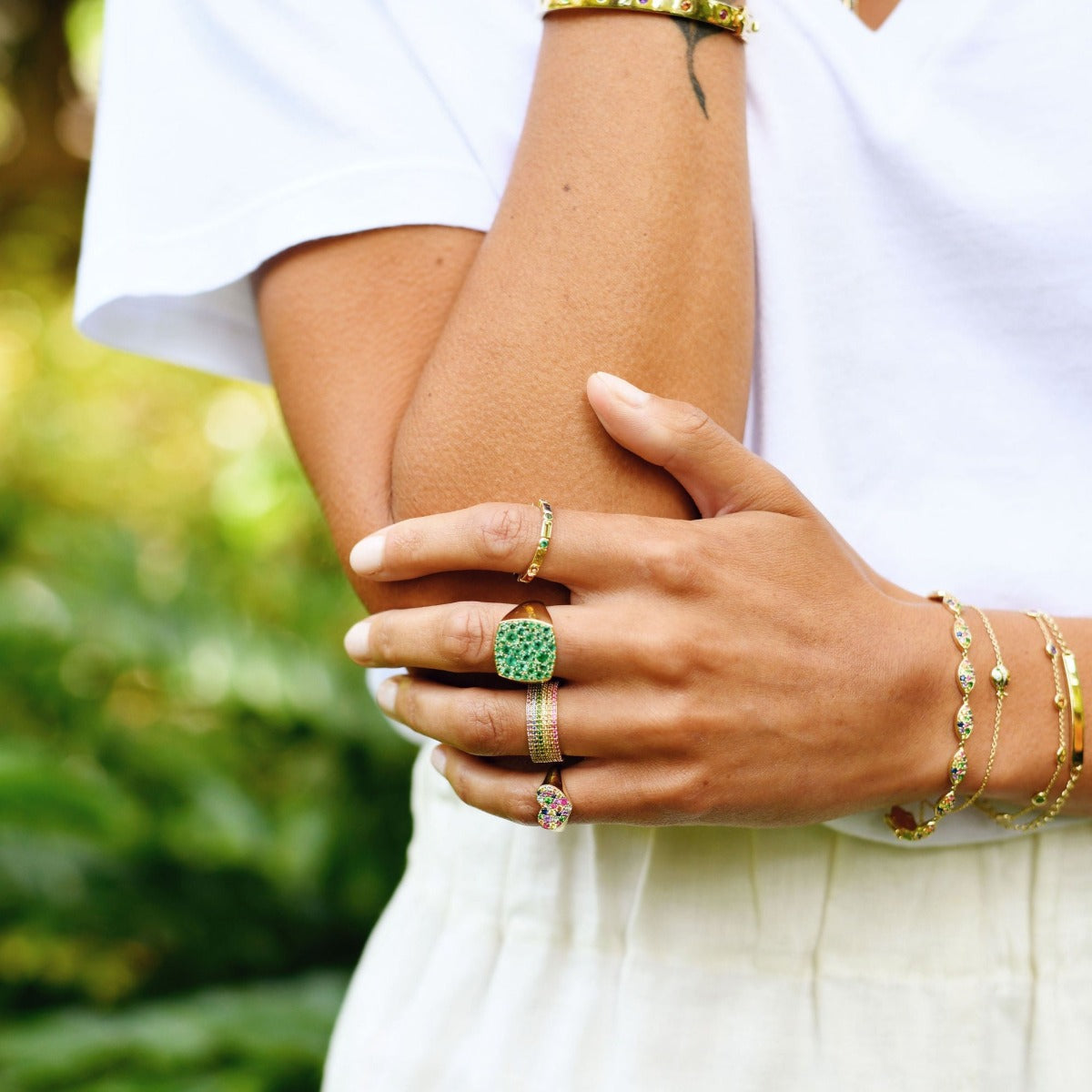 Emerald Cushion Signet Ring