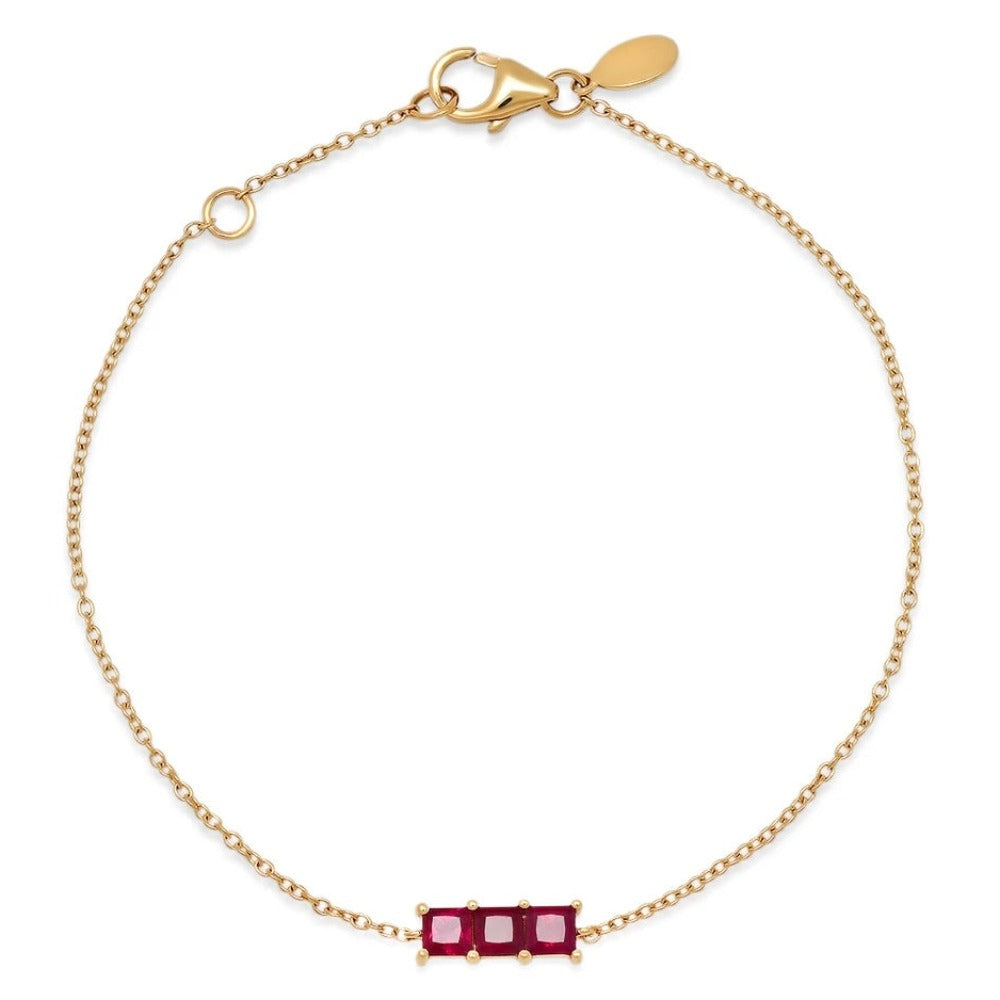 14K Yellow Gold Triple Ruby Princess Cut Bracelet