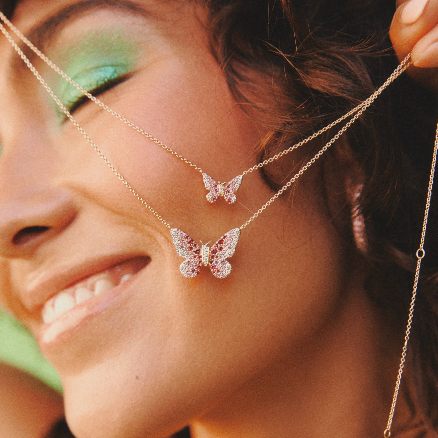 Mini Pink and Diamond Ombré Butterfly Necklace