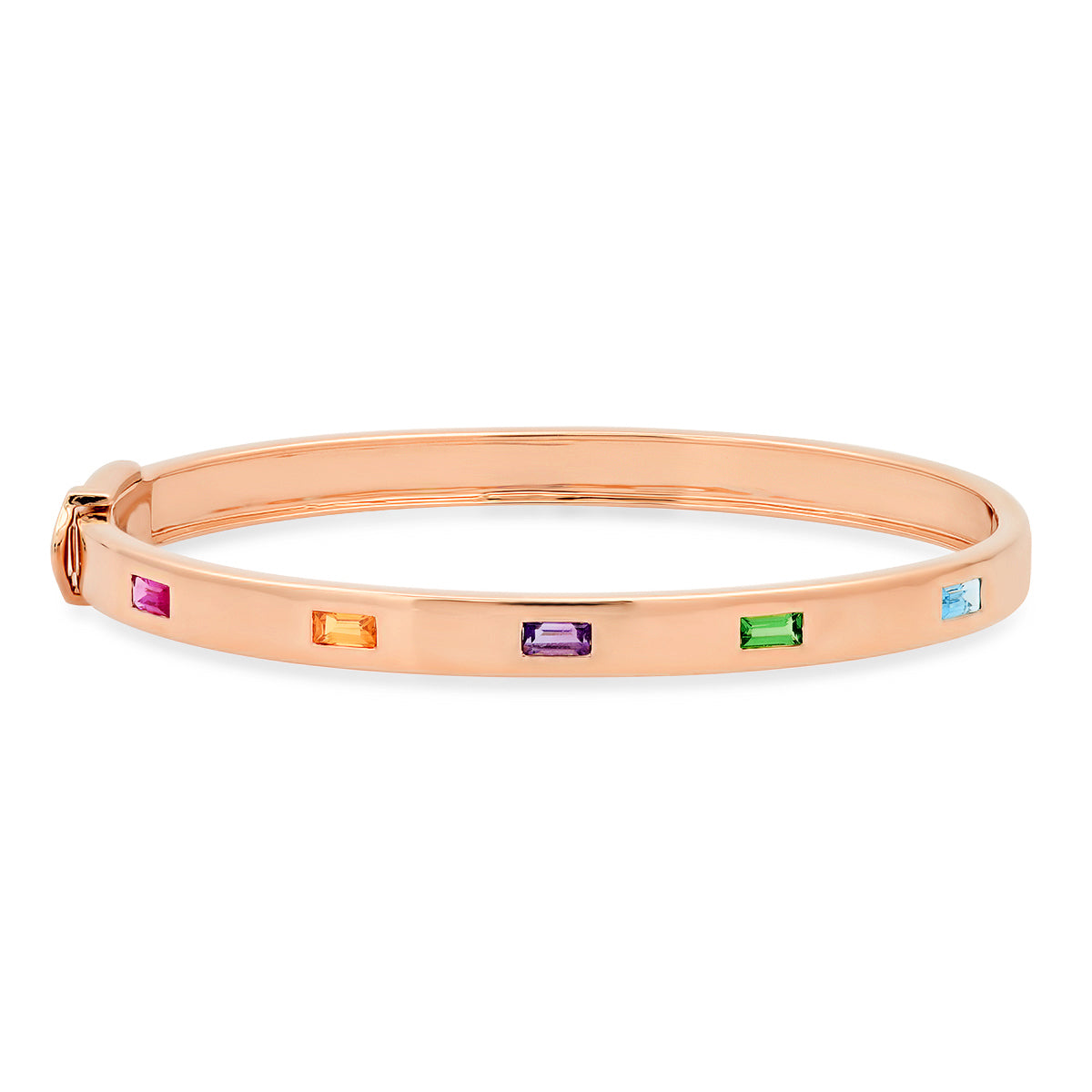 14K Rose Gold Multi Colored Five Baguette Bangle 