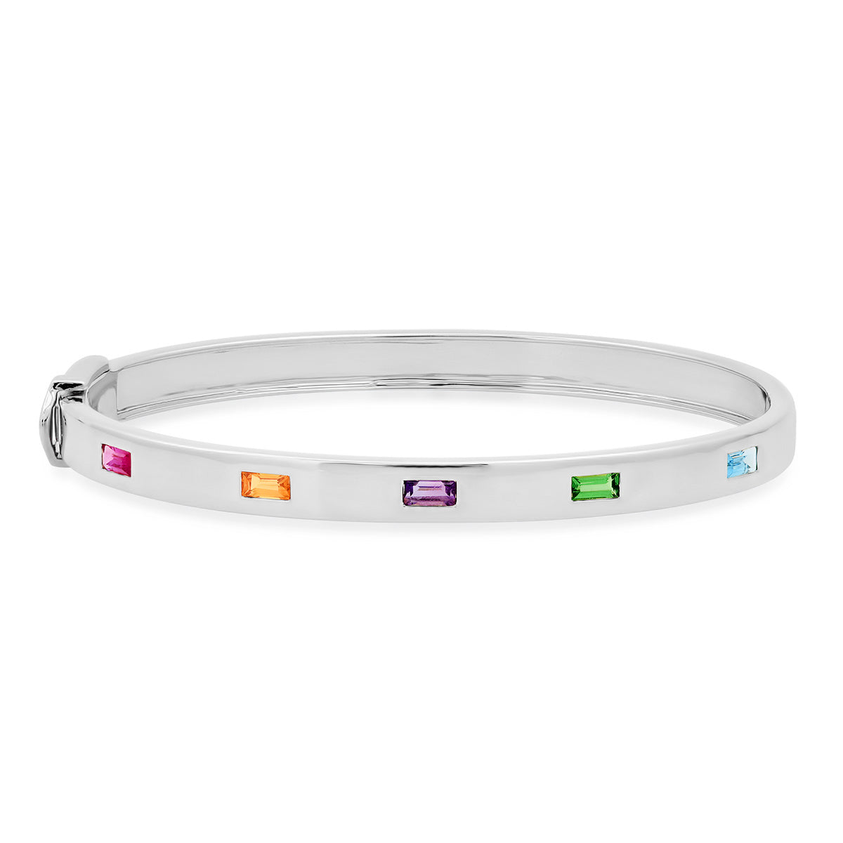 14K White Gold Multi Colored Five Baguette Bangle 