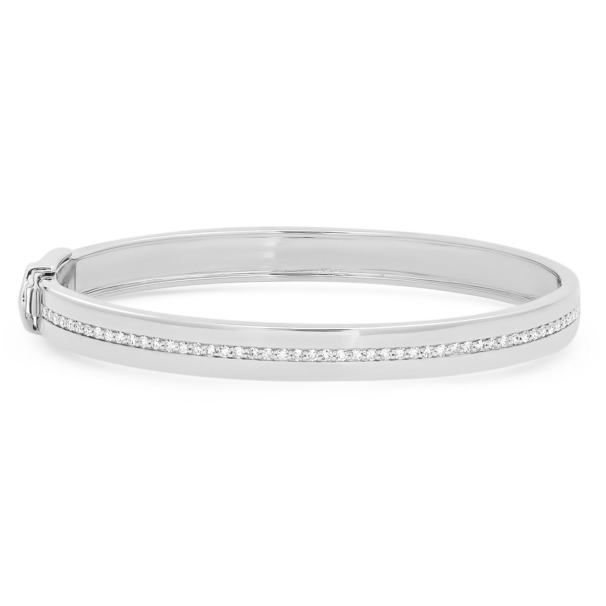 14K White Gold Bangle with Pave Diamond Row