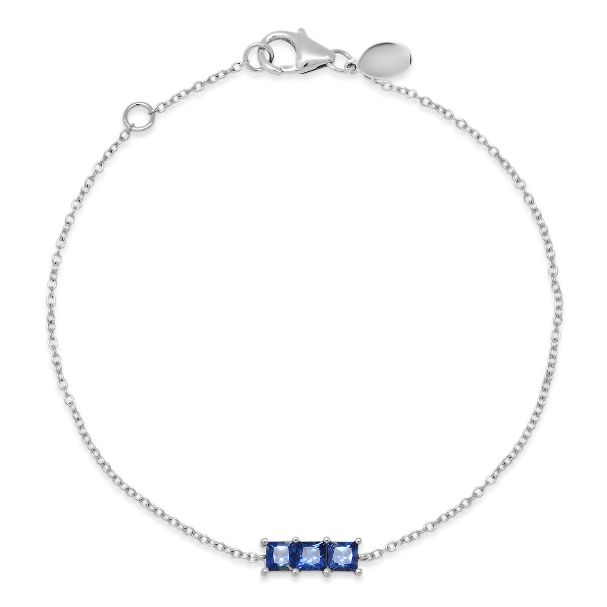 14K White Gold Triple Blue Sapphire Princess Cut Bracelet