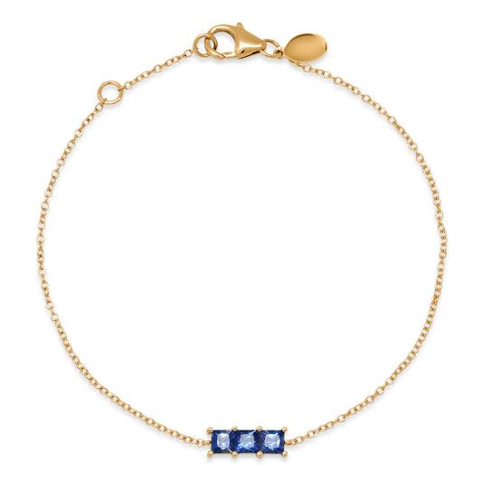14K Yellow Gold Triple Blue Sapphire Princess Cut Bracelet