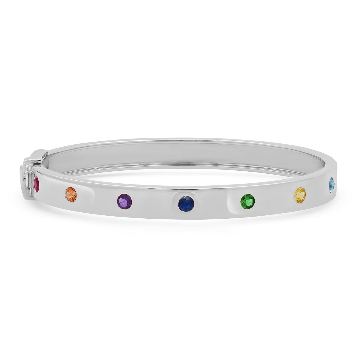 14K White Gold Round Multi Colored Bangle