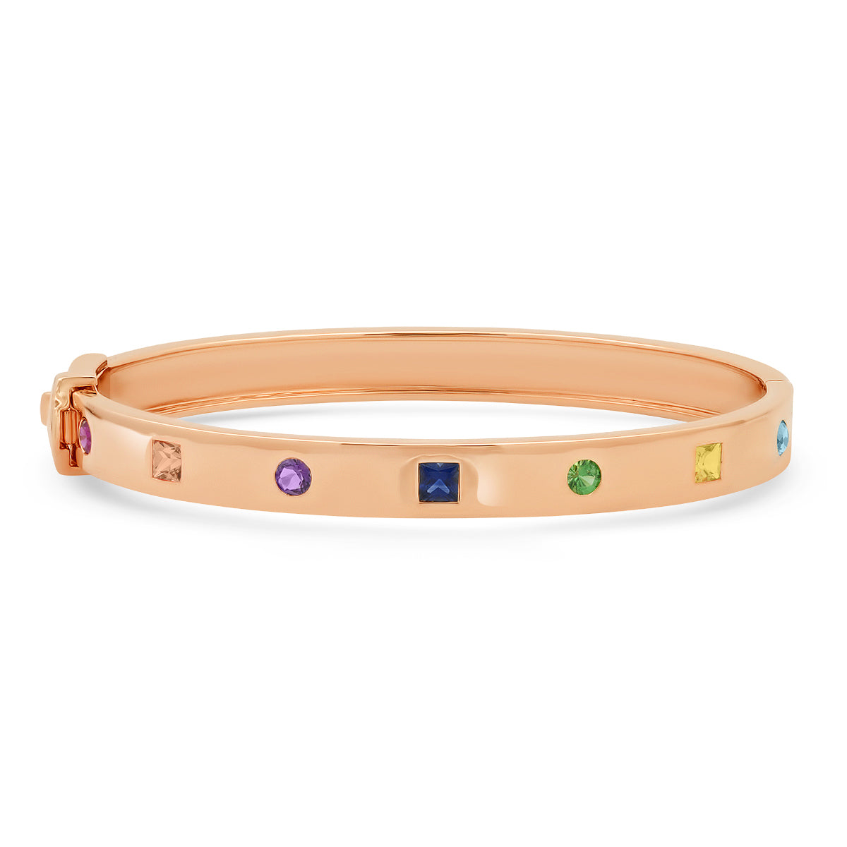 14K Rose Gold Princess Cut and Round Multi Colored Bangle