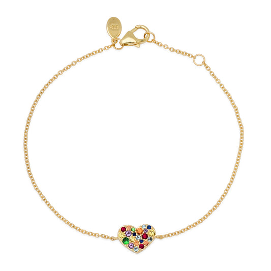 14K Yellow Gold Multi Colored Smushed Heart Bracelet 