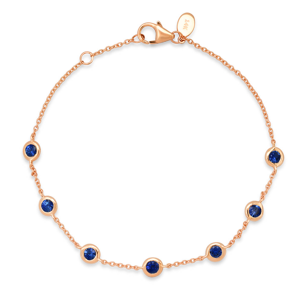 14K Rose Gold Blue Sapphire Bezel Set Bracelet
