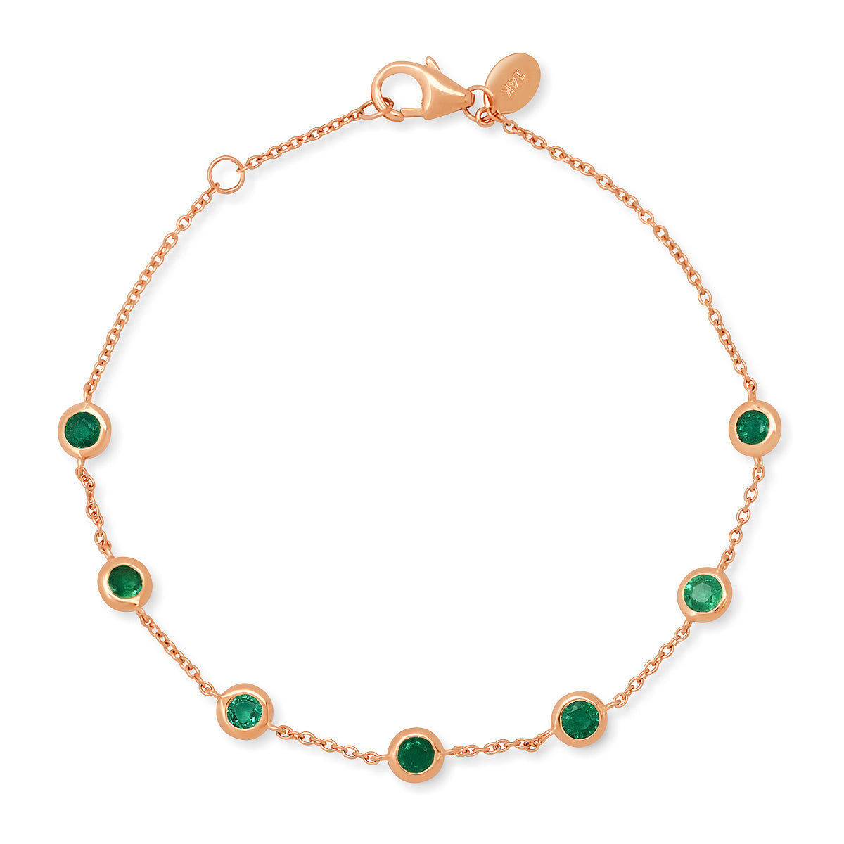 14K Rose Gold Emerald Bezel Set Bracelet