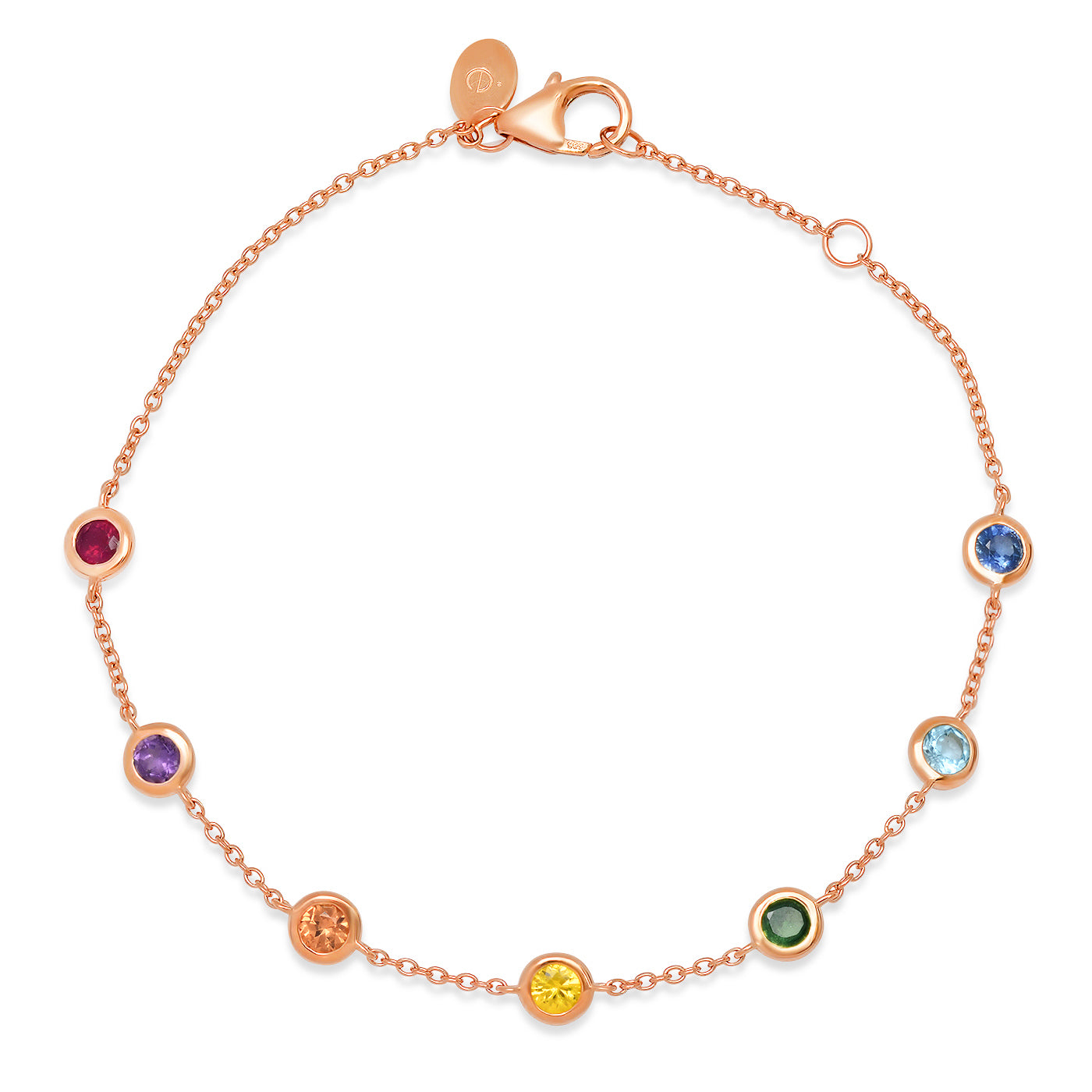 14K Rose Gold Rainbow Bezel Set Bracelet