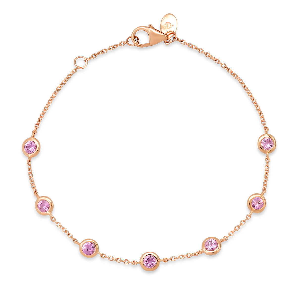 14K Rose Gold Pink Sapphire Bezel Set Bracelet
