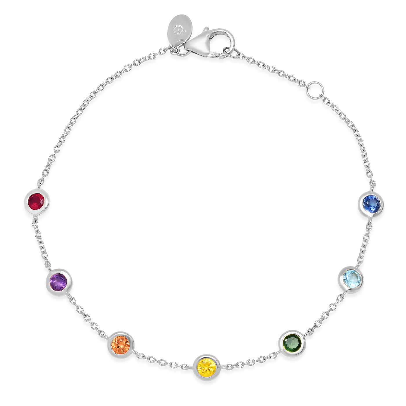 14K White Gold Rainbow Bezel Set Bracelet