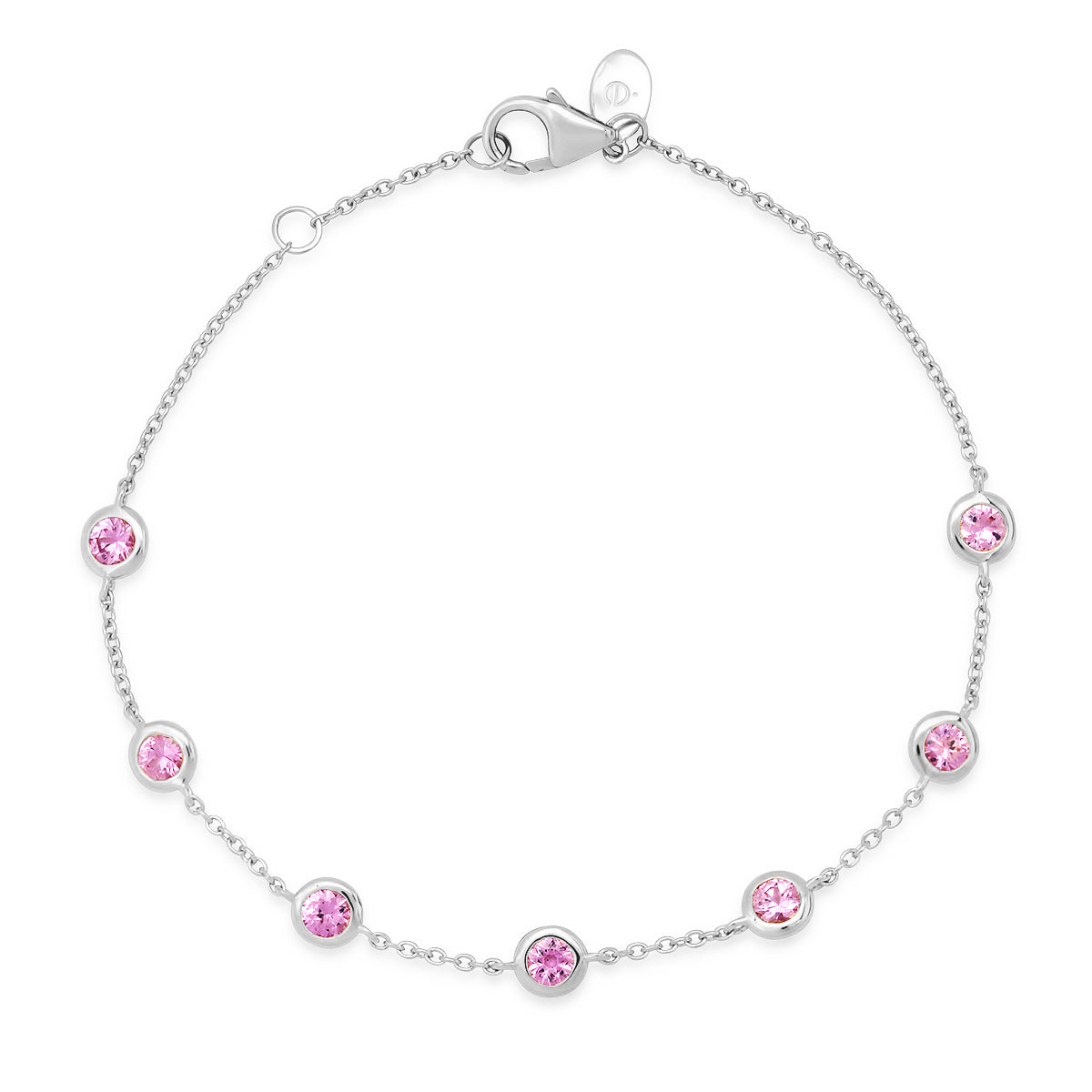 14K White Gold Pink Sapphire Bezel Set Bracelet