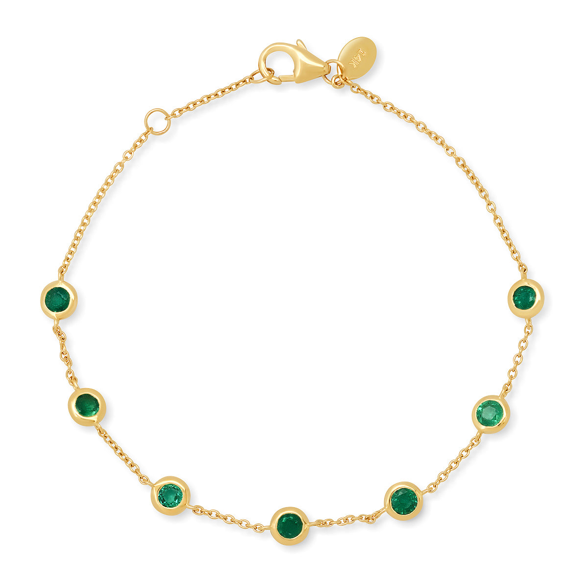 14K Yellow Gold Emerald Bezel Set Bracelet