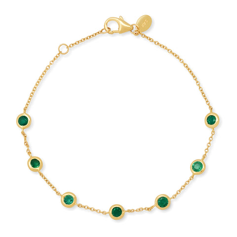 14K Yellow Gold Emerald Bezel Set Bracelet