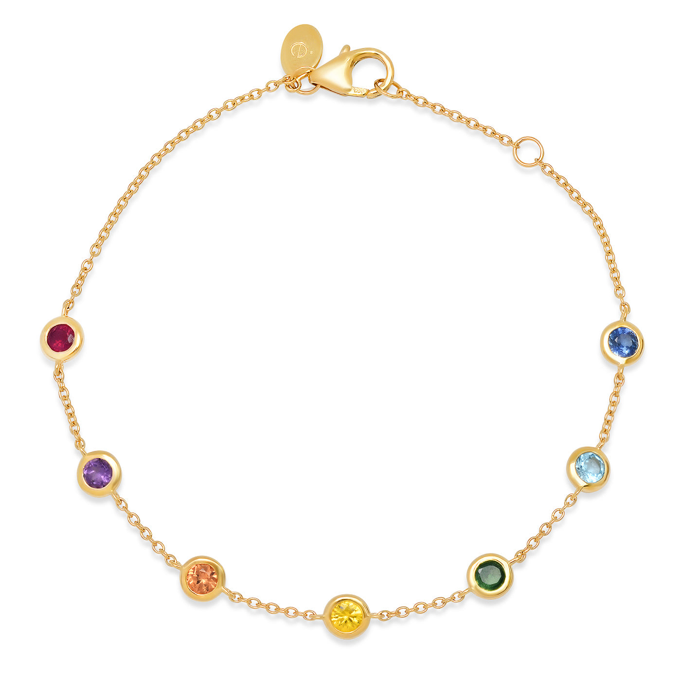 14K Yellow Gold Rainbow Bezel Set Bracelet