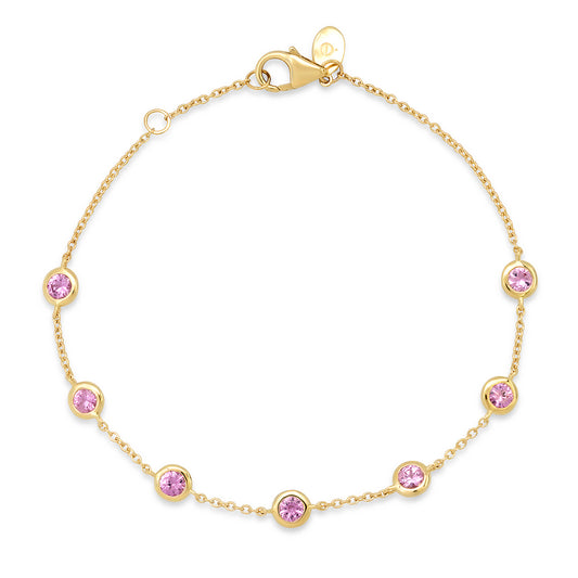 14K Yellow Gold Pink Sapphire Bezel Set Bracelet