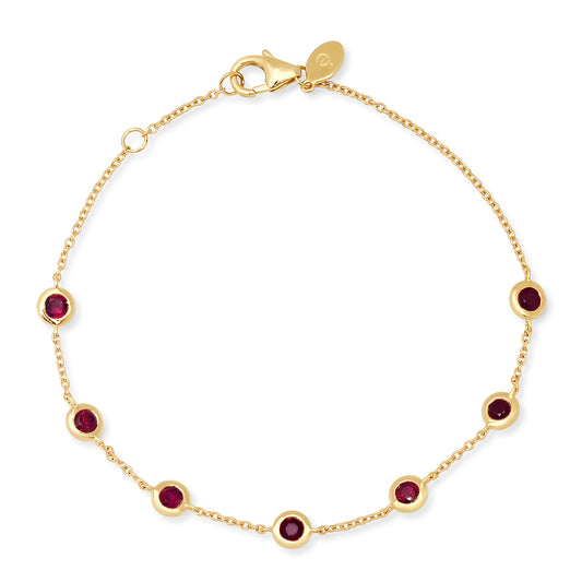 14K Yellow Gold Ruby Bezel Set Bracelet