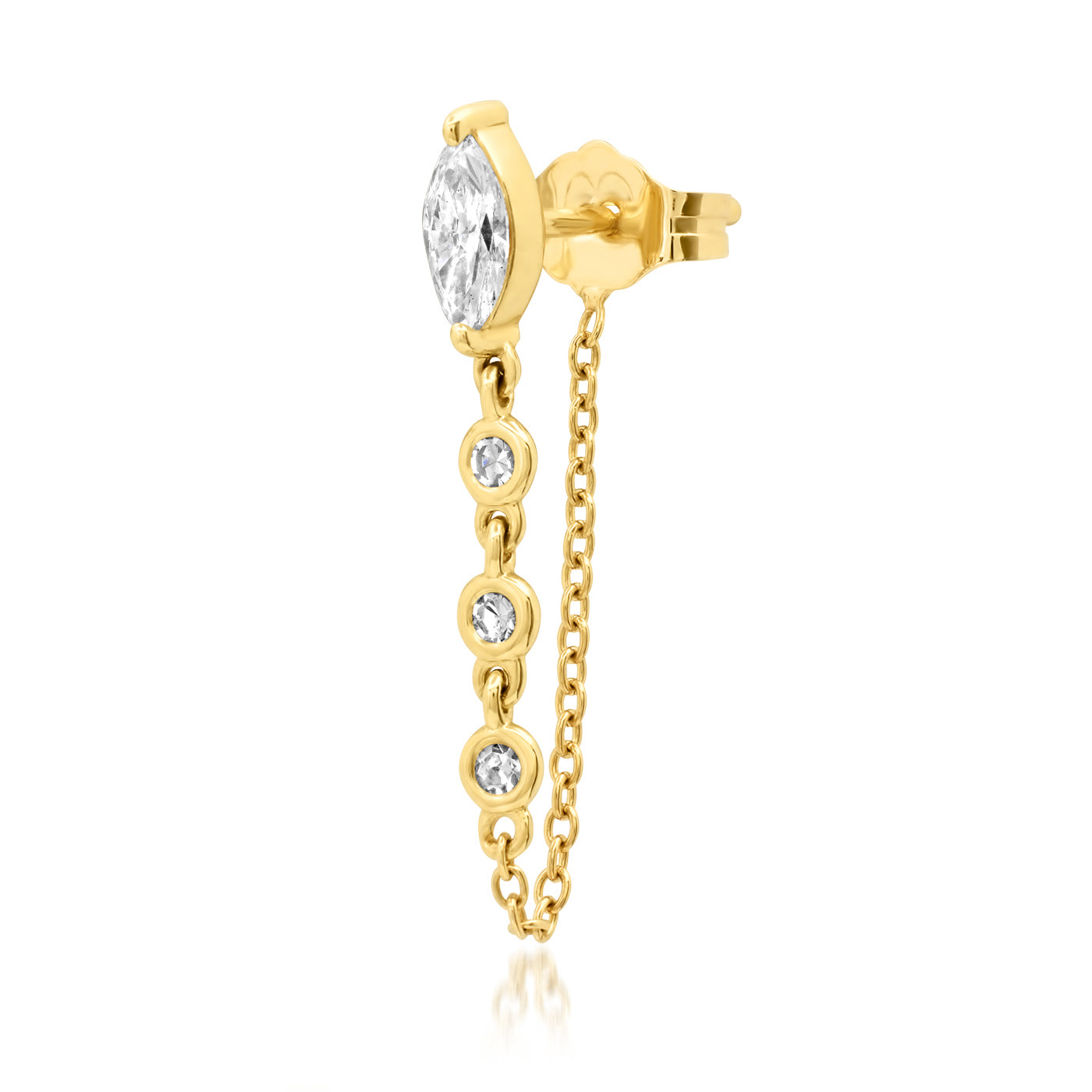 14K Yellow Gold Single Marquise Stud with Diamond Chain
