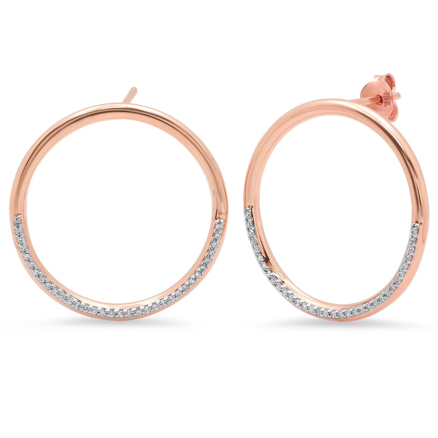 14K Rose Gold Half Diamond Loop Earrings