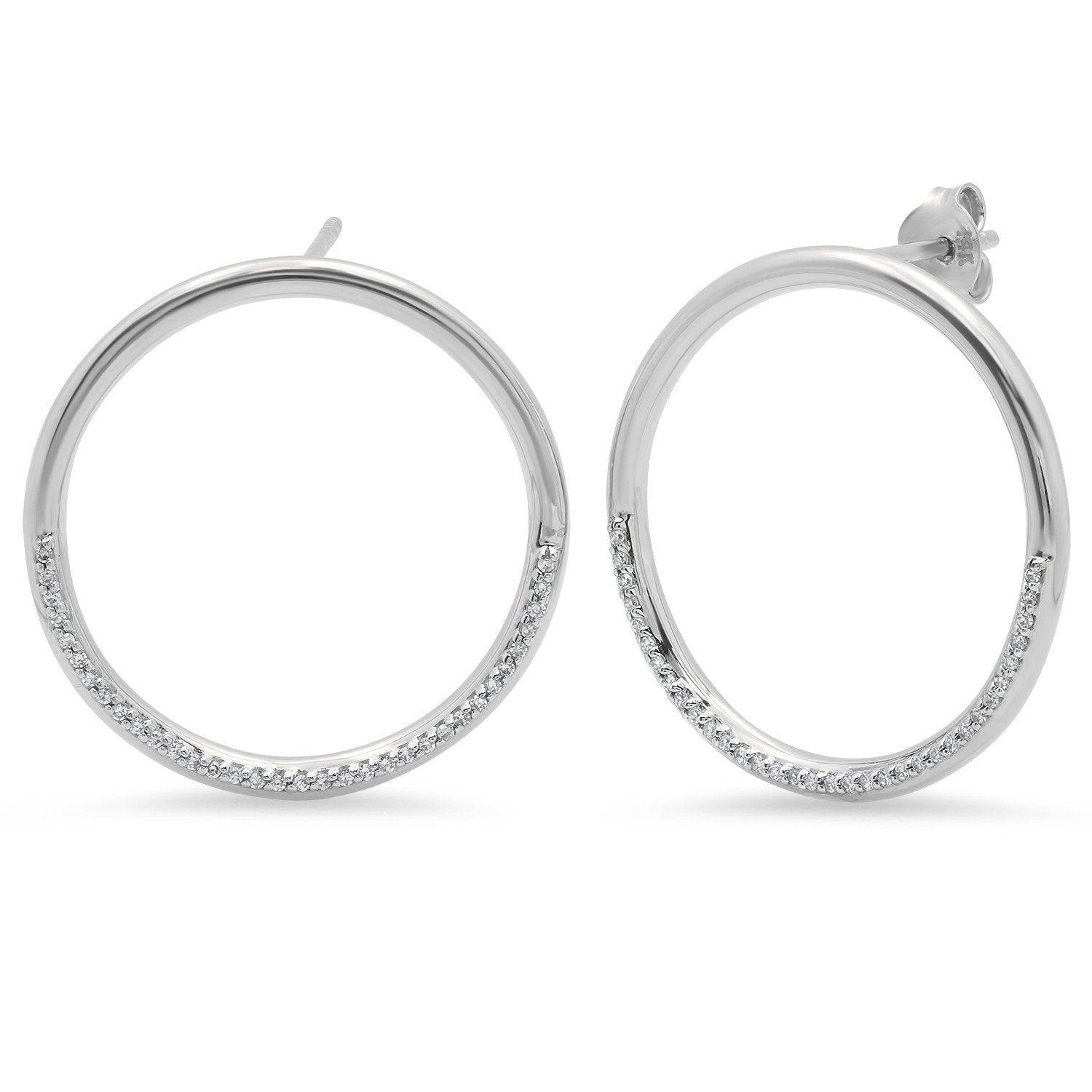 14K White Gold Half Diamond Loop Earrings