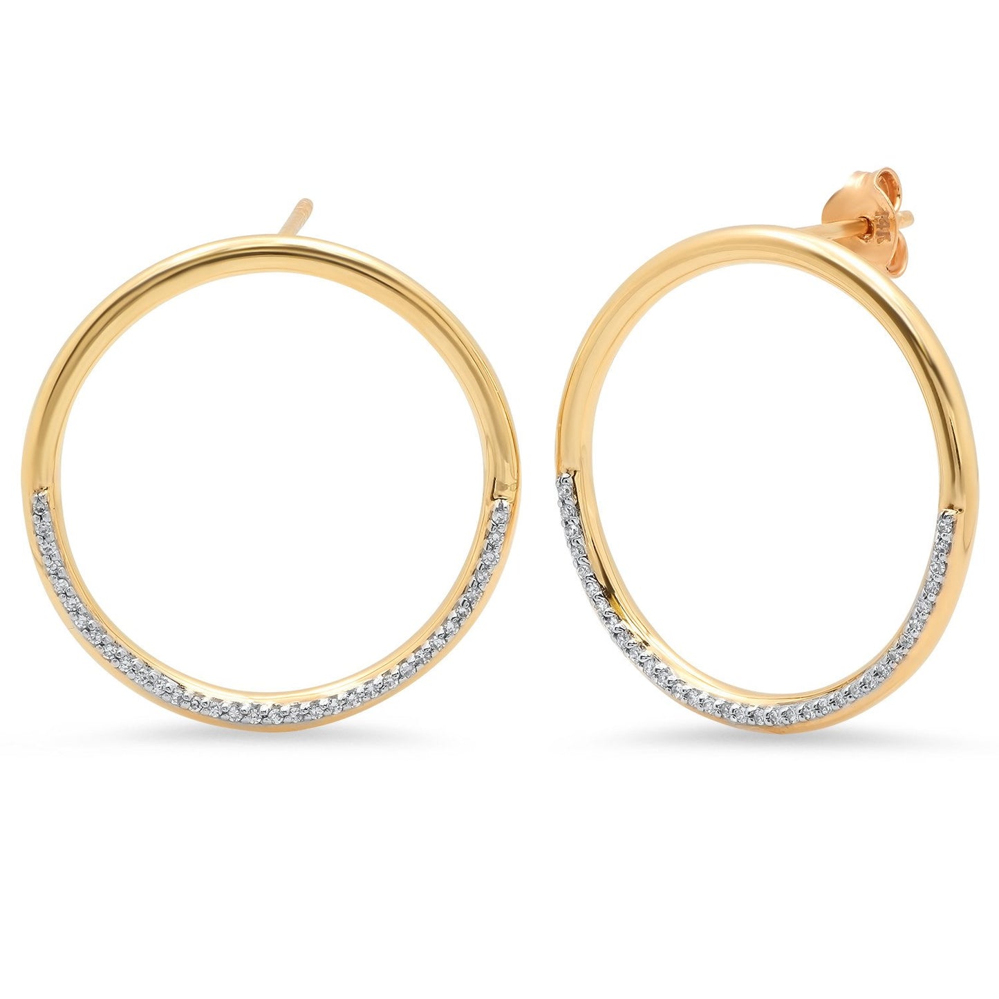 14K Yellow Gold Half Diamond Loop Earrings