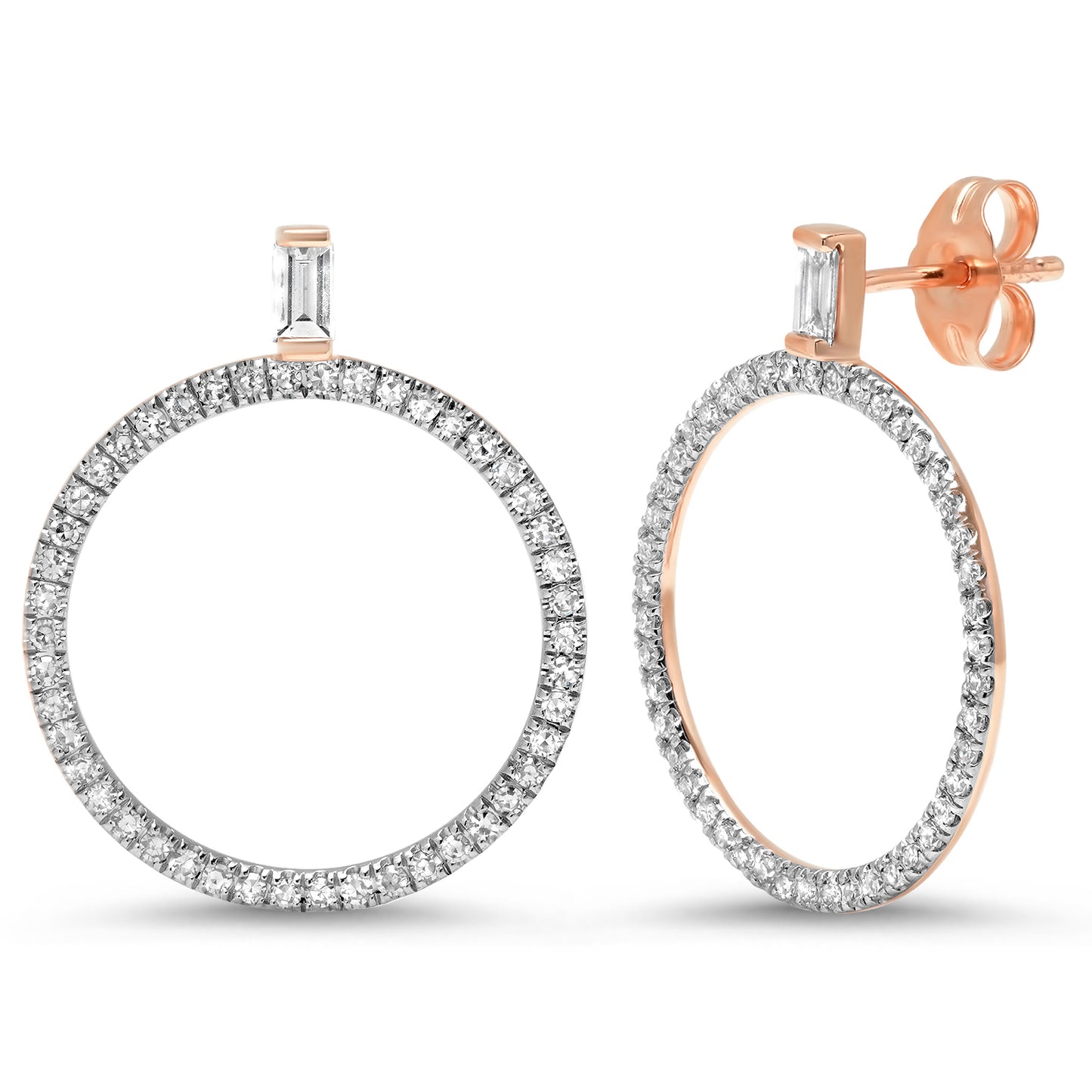 14K Rose Gold Diamond Baguette Loop Earrings