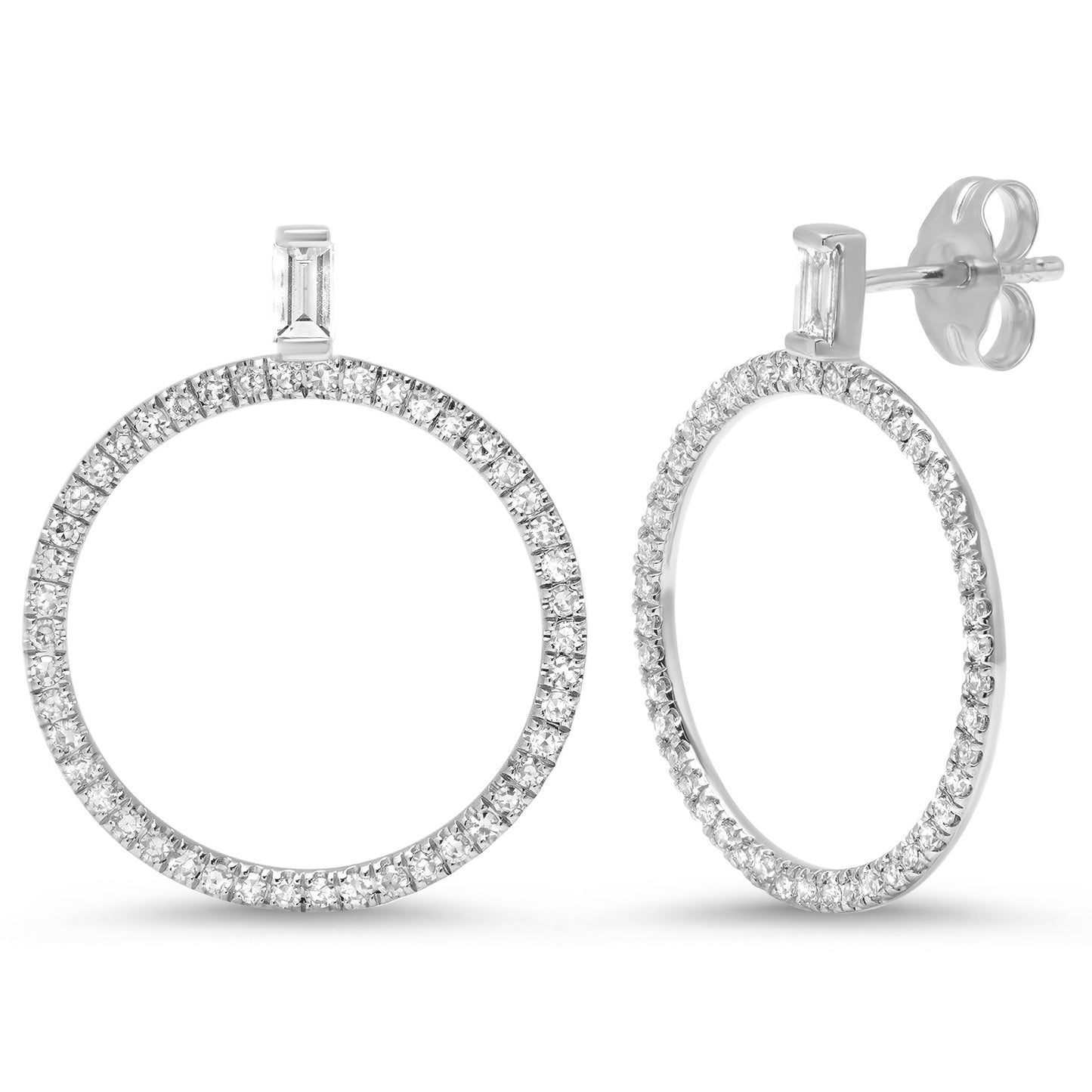 14K White Gold Diamond Baguette Loop Earrings